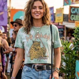 Def Leppard "Animal" Tee - Mint Tie Dye Crop - Y2K Indie Aesthetic - M/L